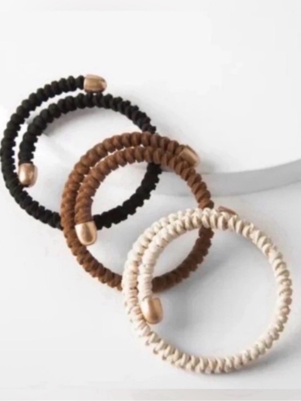 Minimalist Braided Suede Coil Bracelet Set in Black, Brown & Cream